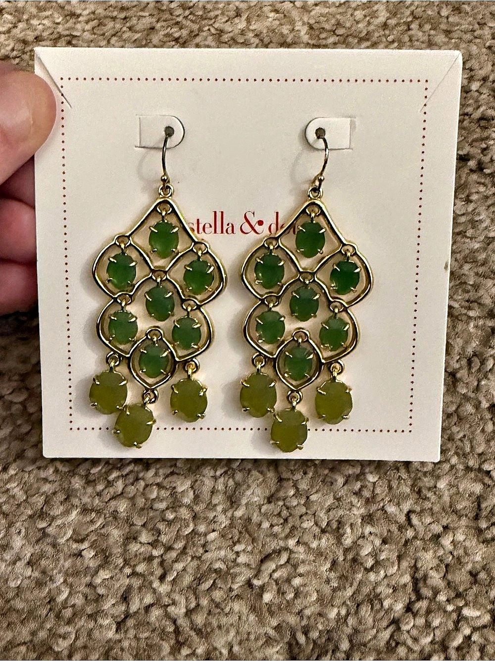 Stella & Dot Chandelier Earrings Green & Gold NWT